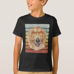 Retro Vintage Sunset Golden Retriever Mum Dad T-Shirt