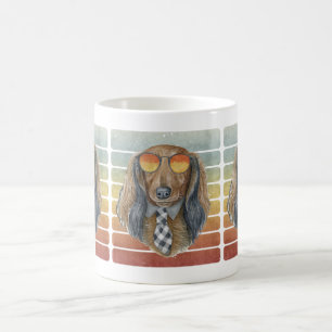 Retro Vintage Sunset Long Haired Dachshund Mum Dad Coffee Mug