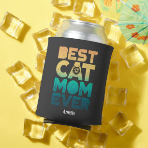 Retro Vintage Sunset Mothers Day Best Cat Mum Ever Can Cooler