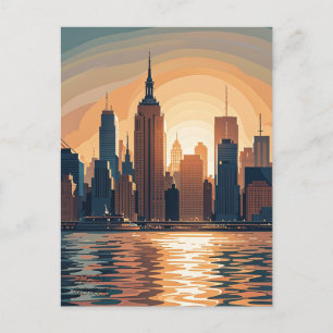 Retro Vintage Sunset over Manhattan  Postcard