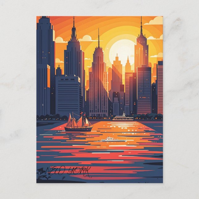 Retro Vintage Sunset over Manhattan  Postcard (Front)