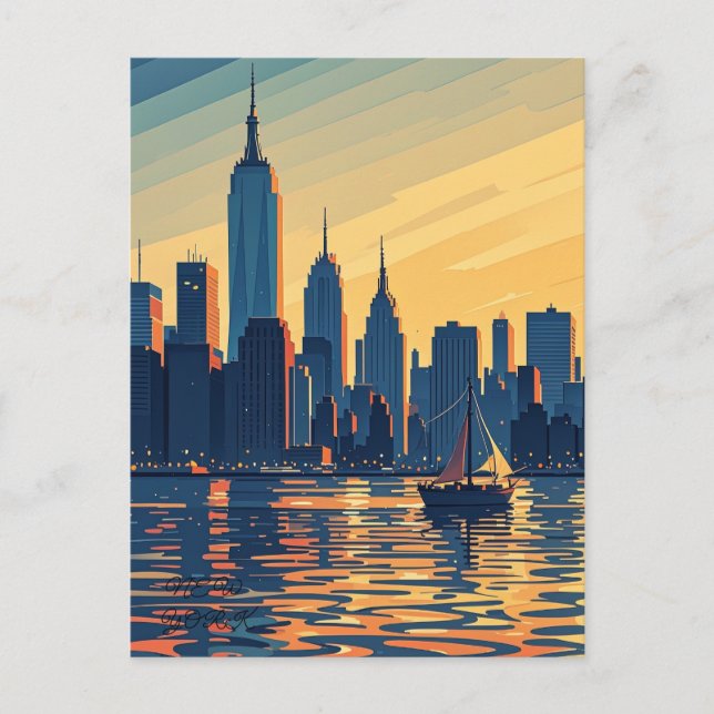 Retro Vintage Sunset over Manhattan Postcard (Front)