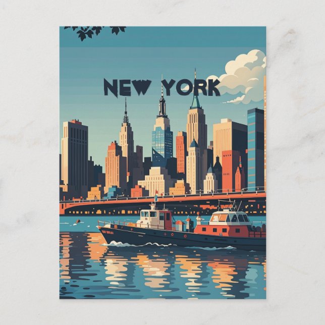Retro Vintage Sunset over Manhattan Postcard (Front)