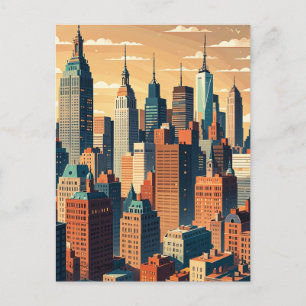 Retro Vintage Sunset over Manhattan Postcard