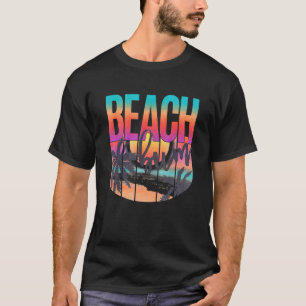 Retro Vintage Sunset Palm Trees Beach Bum Leopard T-Shirt