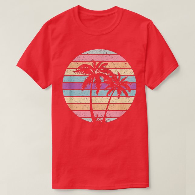 Retro Vintage Sunset Palm Trees Beach  T-Shirt (Design Front)
