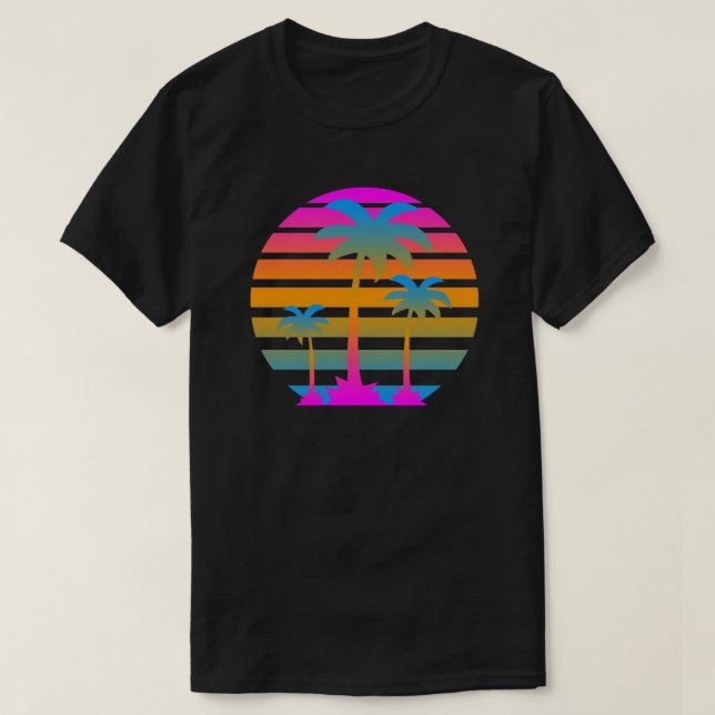 Retro Vintage Sunset Palm Trees T-Shirt (Design Front)