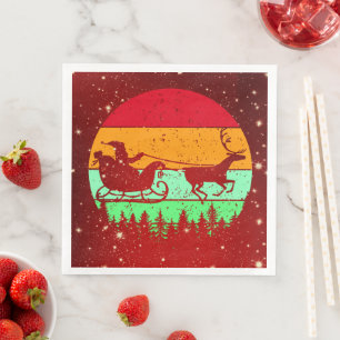 Retro Vintage Sunset Santa Sleigh Reindeer  Napkin