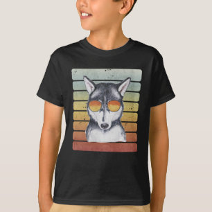 Retro Vintage Sunset Siberian Husky Mum Dad T-Shirt