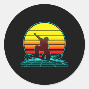 Retro Vintage Sunset Snowboarding Classic Round Sticker