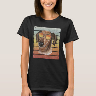 Retro Vintage Sunset Wire Haired Dachshund Mum Dad T-Shirt