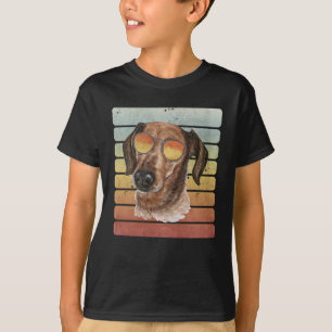 Retro Vintage Sunset Wire Haired Dachshund Mum Dad T-Shirt