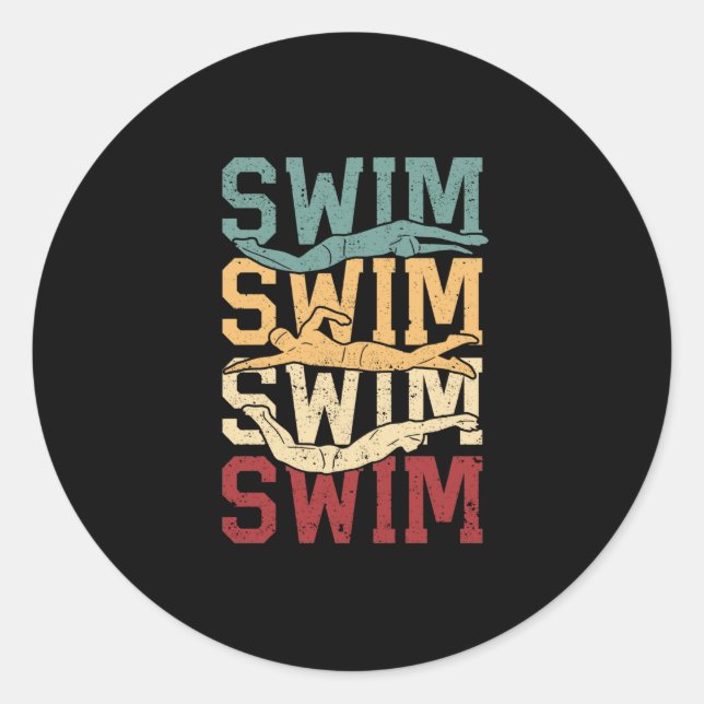 Retro vintage swimming funny swimmer classic round sticker (Front)