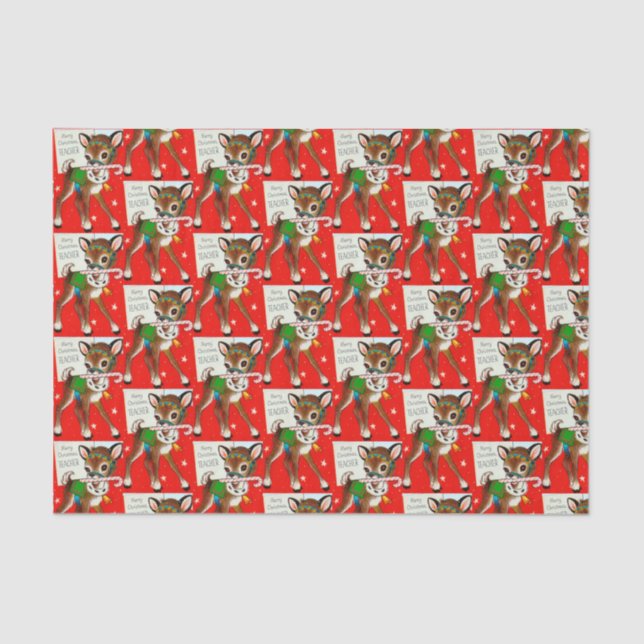 Retro Vintage Teacher reindeer Christmas tissue Tissue Paper (Front)