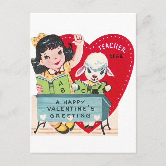 Retro Vintage Teacher Valentine Holiday postcard (Front)