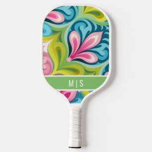 Retro Vintage Teal Pink Lime Green Abstract Name Pickleball Paddle