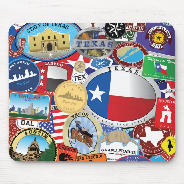 Retro Vintage Texas Sticker Pattern Mouse Mat (Front)