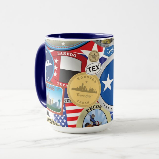 Retro Vintage Texas Sticker Pattern Mug (Front Left)