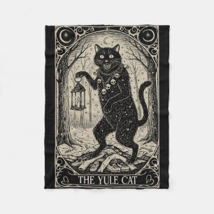 Retro Vintage The Yule Cat Tarot Card Dark Christm Fleece Blanket