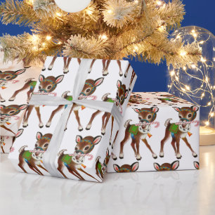 retro vintage tiled Christmas reindeer party Wrapping Paper