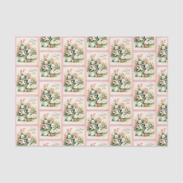 retro vintage tiled Easter bunny Holiday Tissue Paper (Front)