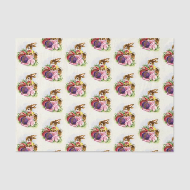 retro vintage tiled Easter bunny Holiday Tissue Paper (Front)