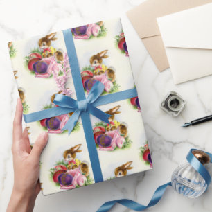 retro vintage tiled Easter bunny Holiday Wrapping Paper