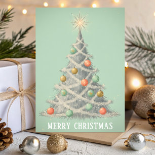 Retro Vintage Tinsel Tree Glow Christmas Holiday Card