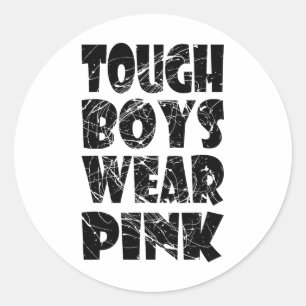 Retro Vintage Tough Boys Wear Pink - Breast Cancer Classic Round Sticker