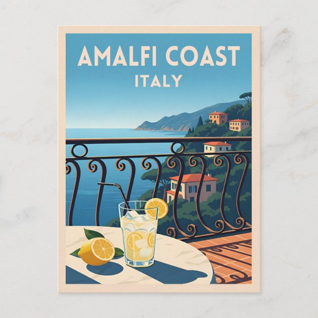 Retro Vintage Travel Amalfi Coast Italy Landscape Postcard (Front)