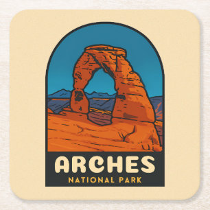 Retro Vintage Travel Arches National Park Utah Square Paper Coaster