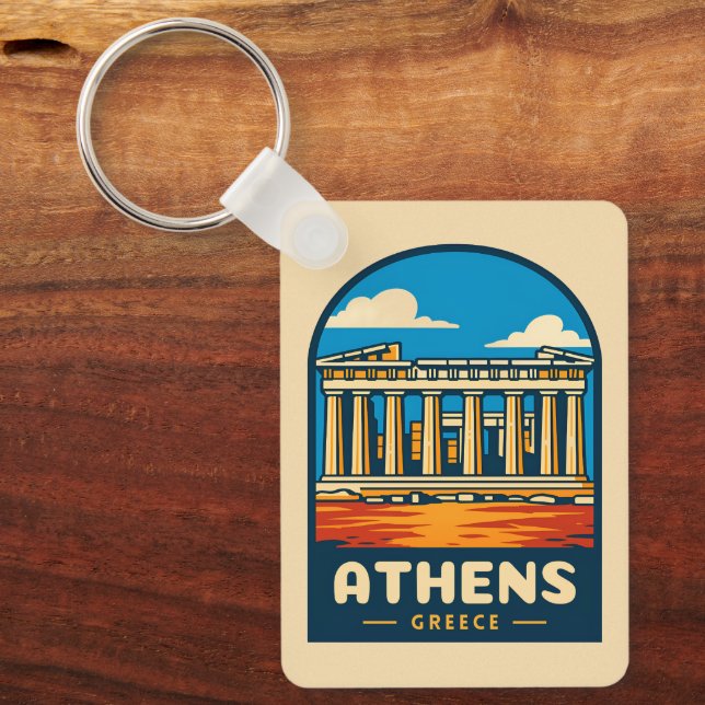 Retro Vintage Travel Athens Greece Parthenon Key Ring (Front)