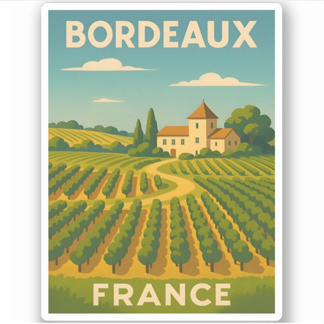 Retro Vintage Travel Bordeaux France Vineyard (Front)