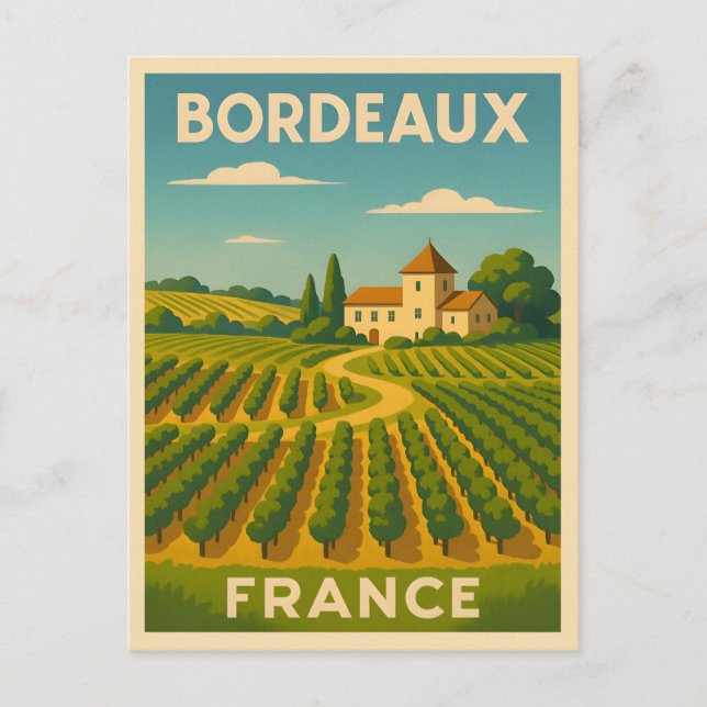 Retro Vintage Travel Bordeaux France Vineyard Postcard (Front)