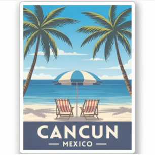 Retro Vintage Travel Cancun Mexico Beach Landscape