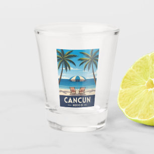 Retro Vintage Travel Cancun Mexico Beach Landscape Shot Glass