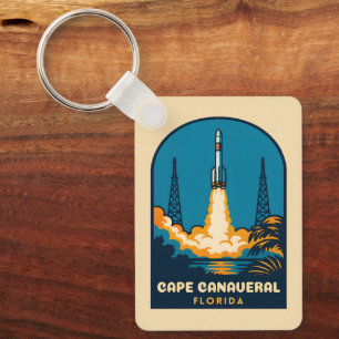 Retro Vintage Travel Cape Canaveral Florida Rocket Key Ring