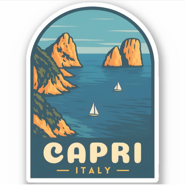 Retro Vintage Travel Capri Italy Scenic Coastline (Front)