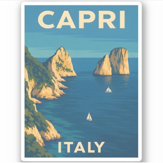 Retro Vintage Travel Capri Italy Scenic Coastline (Front)