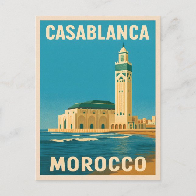 Retro Vintage Travel Casablanca Morocco Seaside Postcard (Front)
