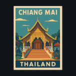 Retro Vintage Travel Chiang Mai Thailand Temple Postcard<br><div class="desc">Discover the charm of northern Thailand with this vintage travel-inspired postcard featuring Chiang Mai. Drawing inspiration from the city's rich heritage,  and stunning temples,  this piece captures the essence of Chiang Mai's timeless charm in a retro aesthetic reminiscent of classic travel posters.</div>