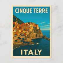 Retro Vintage Travel Cinque Terre Italy Scenic