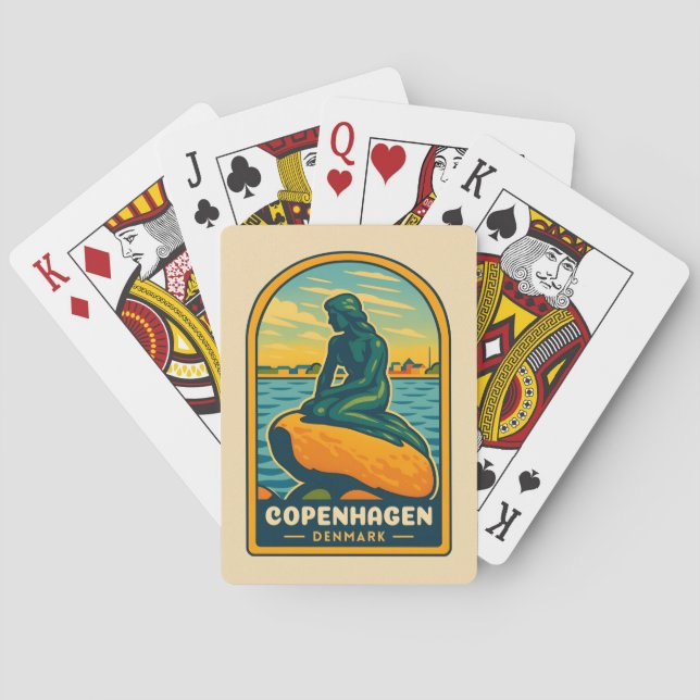 Retro Vintage Travel Copenhagen Denmark Mermaid Playing Cards (Back)