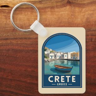 Retro Vintage Travel Crete Greece Seaside Key Ring