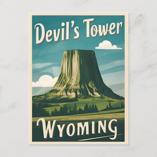 Retro Vintage Travel Devil's Tower Wyoming  Postcard (Front)