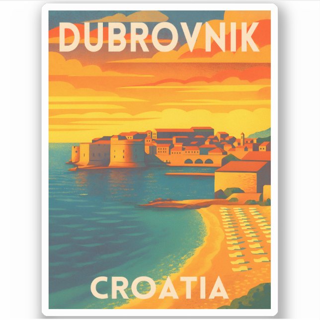 Retro Vintage Travel Dubrovnik Croatia Old Town (Front)