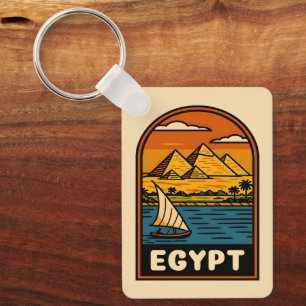 Retro Vintage Travel Egypt Pyramid Nile River Key Ring