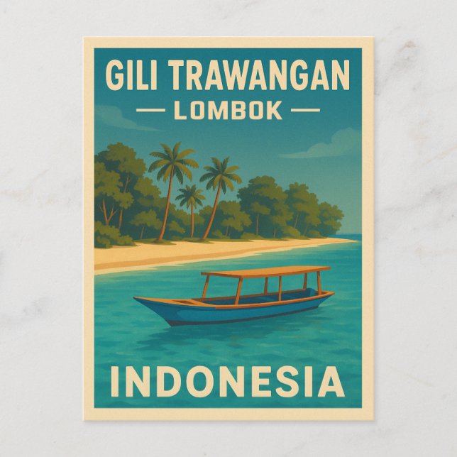 Retro Vintage Travel Gili Trawangan Indonesia Postcard (Front)