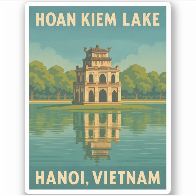 Retro Vintage Travel Hanoi Vietnam Hoan Kiem Lake (Front)