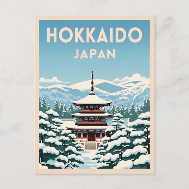 Retro Vintage Travel Hokkaido Japan Winter Scenic Postcard (Front)